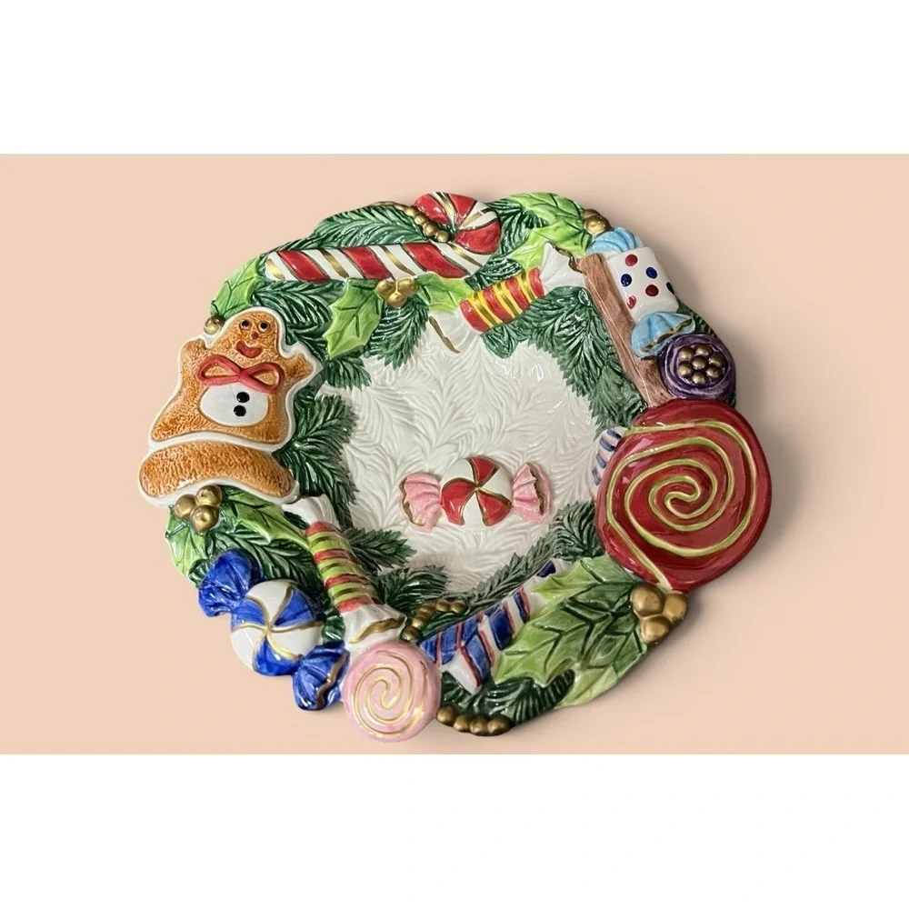 Fitz & Floyd 1996 Gingerbread Candy Bowl Dish Christmas Holiday Season Decor
